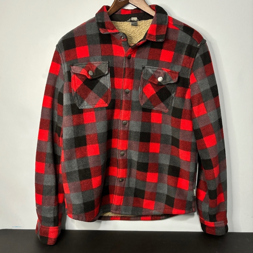 Eddie Bauer - Fleece Lined Jacket - Red Buffalo Check Flannel - Boys 14/16 - Red